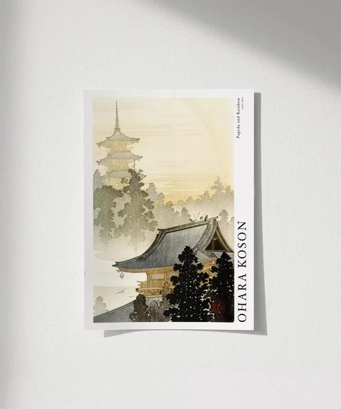 Çerçevesiz Poster Ohara Koson Pagoda ve Gökkuşağı ürün görseli