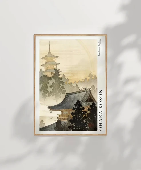 Çerçevesiz Poster Ohara Koson Pagoda ve Gökkuşağı - Resim 7