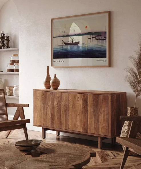 Çerçevesiz Poster Ohara Koson Tekneler ve Batan Güneş - Resim 5