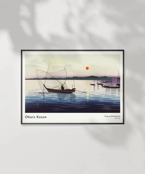 Çerçevesiz Poster Ohara Koson Tekneler ve Batan Güneş - Resim 2