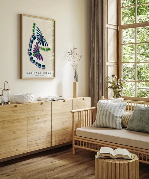 Çerçevesiz Poster Kamisaka Sekka İki Japon Kelebeği - Resim 3