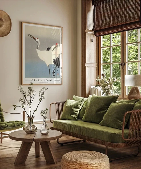 Çerçevesiz Poster Ohara Koson İki Turna - Resim 5