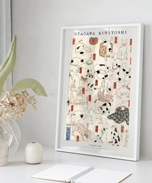 Çerçevesiz Poster Utagawa Kuniyoshi Kediler - Resim 6