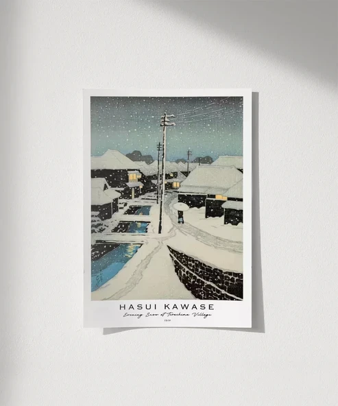 Çerçevesiz Poster Hasui Kawase Terashima Köyü'nde Akşam Karı