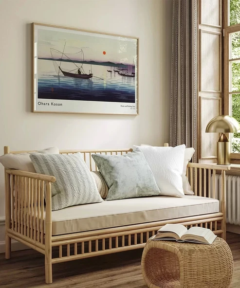 Çerçevesiz Poster Ohara Koson Tekneler ve Batan Güneş - Resim 4