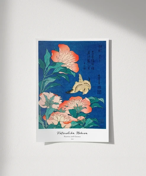 Çerçevesiz Poster Hokusai Şakayık ve Kanarya ürün görseli
