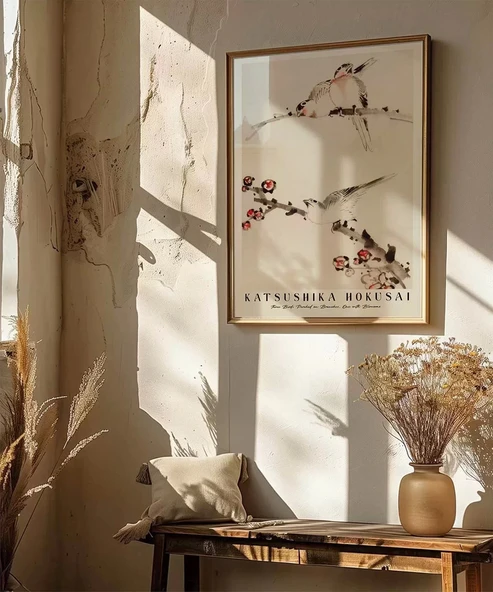 Çerçevesiz Poster Hokusai Dallara Tünemiş Üç Kuş - Resim 4