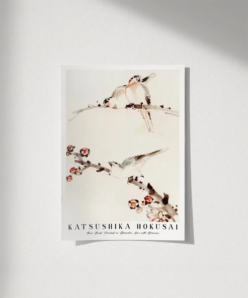 Çerçevesiz Poster Hokusai Dallara Tünemiş Üç Kuş ürün görseli
