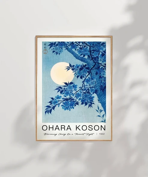 Çerçevesiz Poster Ohara Koson Mehtaplı Gecede Çiçek Açan Kiraz - Resim 7