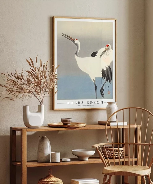 Çerçevesiz Poster Ohara Koson İki Turna - Resim 4