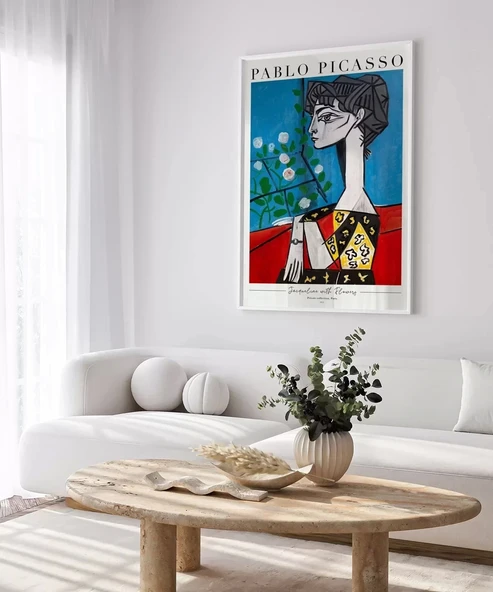 Çerçevesiz Poster Pablo Picasso Jacqueline with Flowers - Resim 4