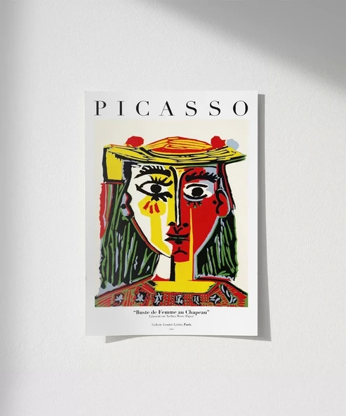 Çerçevesiz Poster Pablo Picasso Şapkalı Kadın Büstü ürün görseli