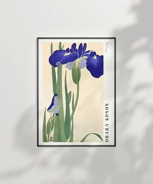 Çerçevesiz Poster Ohara Koson Mavi Irisler - Resim 2