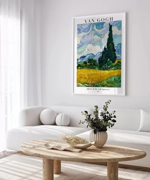 Vincent Van Gog Eygalières Yakınlarında, Haut Galline'de Servi Ağaçlı Buğday Çerçevesiz Poster Tarlası - Resim 3