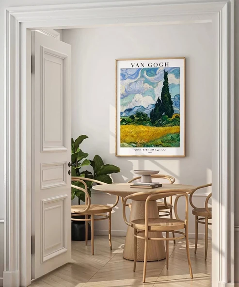 Vincent Van Gog Eygalières Yakınlarında, Haut Galline'de Servi Ağaçlı Buğday Çerçevesiz Poster Tarlası - Resim 4