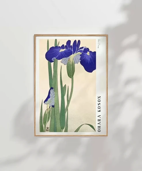 Çerçevesiz Poster Ohara Koson Mavi Irisler - Resim 7