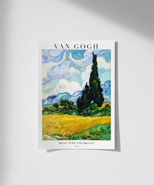 Vincent Van Gog Eygalières Yakınlarında, Haut Galline'de Servi Ağaçlı Buğday Çerçevesiz Poster Tarlası ürün görseli