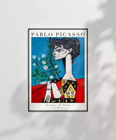 Çerçevesiz Poster Pablo Picasso Jacqueline with Flowers - Resim 2