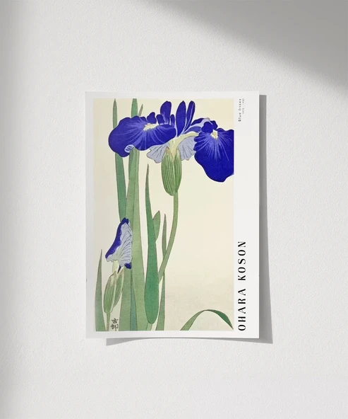 Çerçevesiz Poster Ohara Koson Mavi Irisler ürün görseli