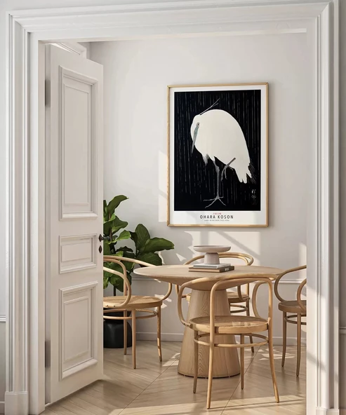 Çerçevesiz Poster Ohara Koson Yağmurda Ak Balıkçıl - Resim 4