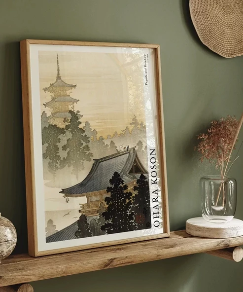 Çerçevesiz Poster Ohara Koson Pagoda ve Gökkuşağı - Resim 5