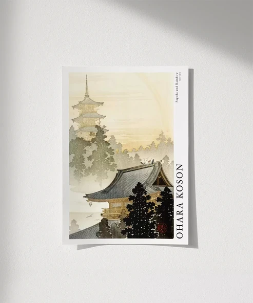Çerçevesiz Poster Ohara Koson Pagoda ve Gökkuşağı ürün görseli