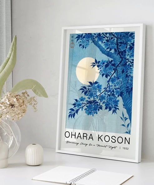 Çerçevesiz Poster Ohara Koson Mehtaplı Gecede Çiçek Açan Kiraz - Resim 5