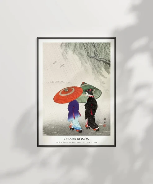 Çerçevesiz Poster Ohara Koson Yağmurda İki Kadın - Resim 2