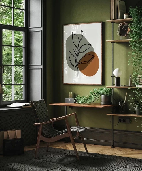 Çerçevesiz Poster Çizgisel Bitki No 3 - Resim 6