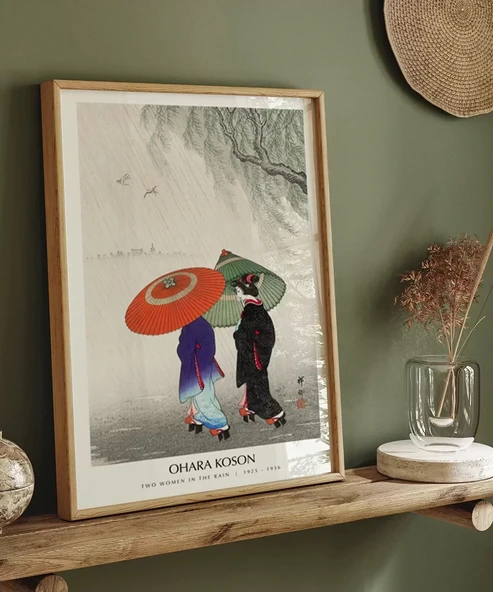 Çerçevesiz Poster Ohara Koson Yağmurda İki Kadın - Resim 4