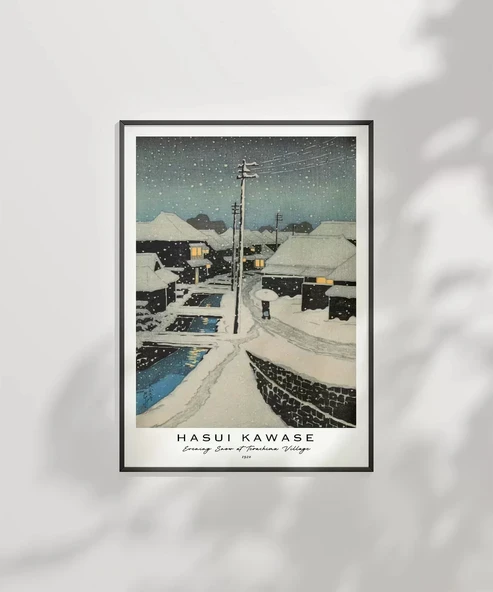 Çerçevesiz Poster Hasui Kawase Terashima Köyü'nde Akşam Karı - Resim 6