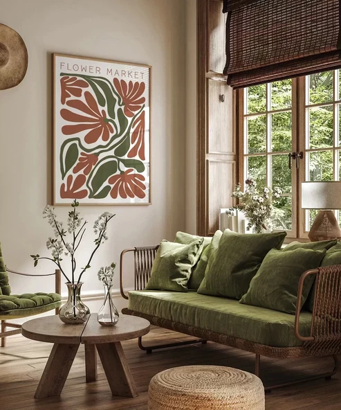 Çerçevesiz Poster Art Nouveau Esintili Çiçekler - Resim 4