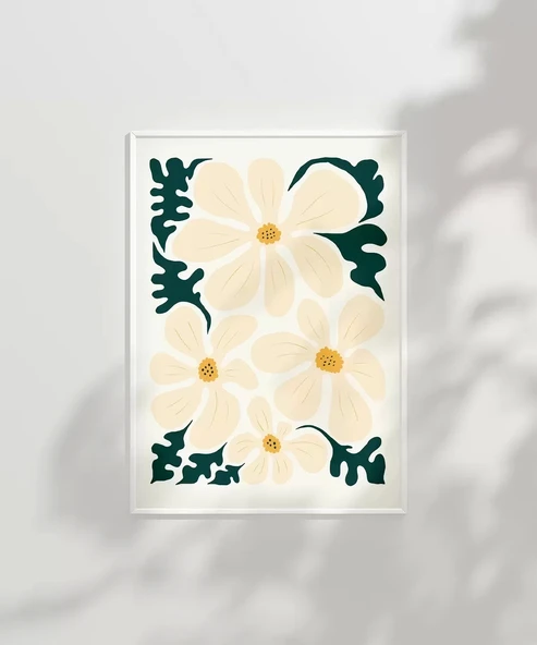 Çerçevesiz Poster Pastel Beyaz Çiçekler - Resim 3