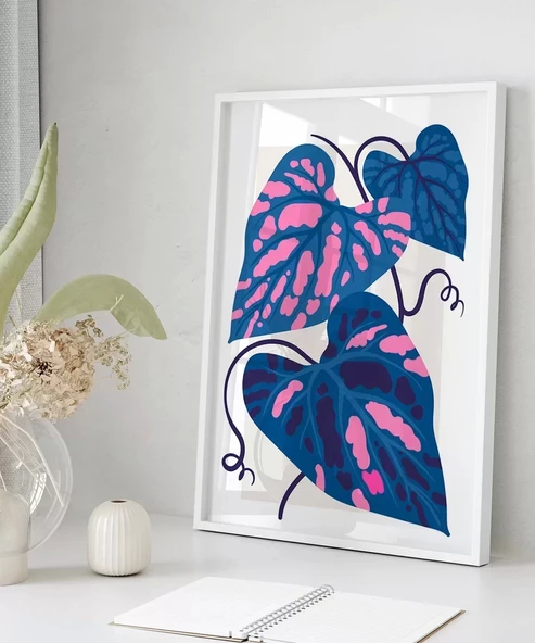 Çerçevesiz Poster Mavi ve Pembe Yaprak Dansı - Resim 5