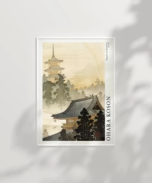 Çerçevesiz Poster Ohara Koson Pagoda ve Gökkuşağı - Resim 7