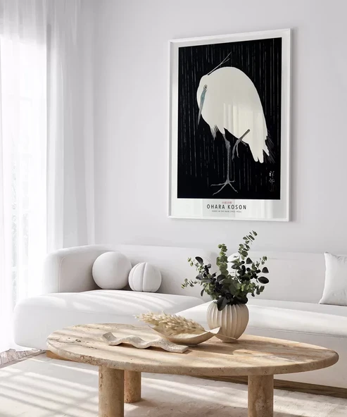 Çerçevesiz Poster Ohara Koson Yağmurda Ak Balıkçıl - Resim 5