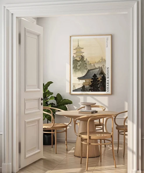 Çerçevesiz Poster Ohara Koson Pagoda ve Gökkuşağı - Resim 4