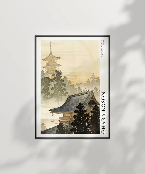 Çerçevesiz Poster Ohara Koson Pagoda ve Gökkuşağı - Resim 2