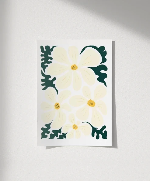 Çerçevesiz Poster Pastel Beyaz Çiçekler ürün görseli