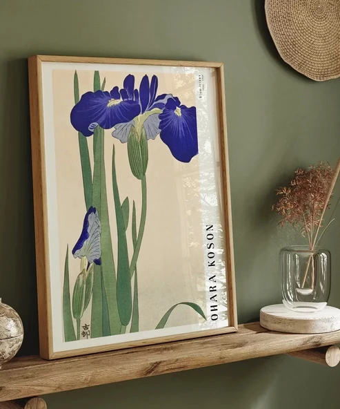Çerçevesiz Poster Ohara Koson Mavi Irisler - Resim 4