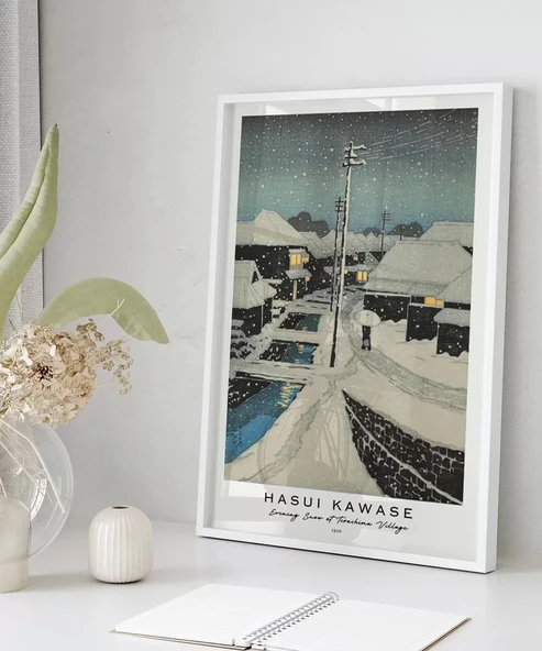 Çerçevesiz Poster Hasui Kawase Terashima Köyü'nde Akşam Karı - Resim 5