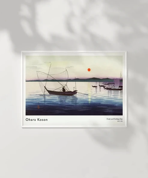 Çerçevesiz Poster Ohara Koson Tekneler ve Batan Güneş - Resim 7