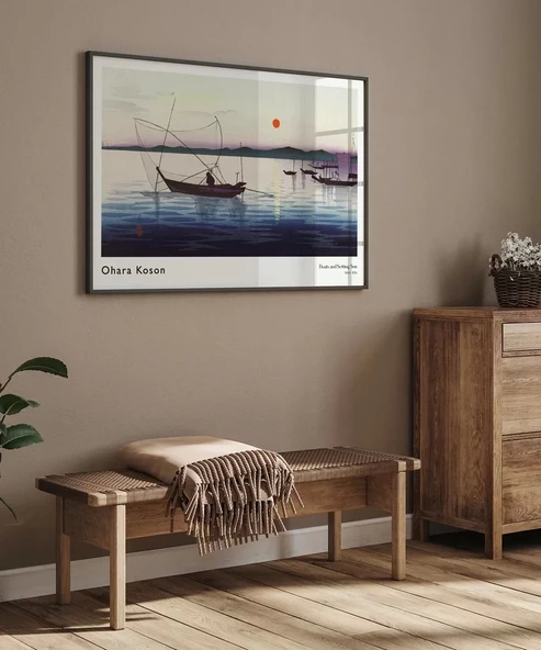 Çerçevesiz Poster Ohara Koson Tekneler ve Batan Güneş - Resim 3