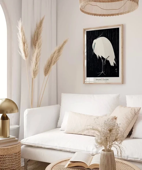 Çerçevesiz Poster Ohara Koson Yağmurda Ak Balıkçıl - Resim 3