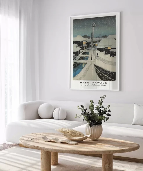 Çerçevesiz Poster Hasui Kawase Terashima Köyü'nde Akşam Karı - Resim 3