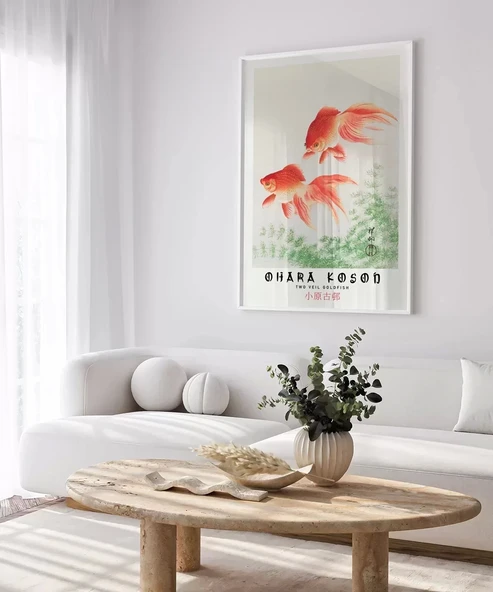 Çerçevesiz Poster Ohara Koson İki Japon Balığı - Resim 3