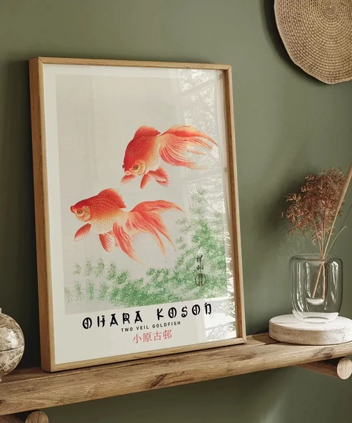 Çerçevesiz Poster Ohara Koson İki Japon Balığı - Resim 4