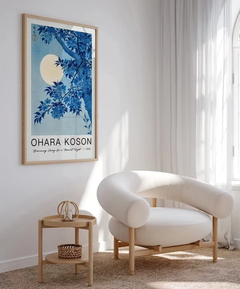 Çerçevesiz Poster Ohara Koson Mehtaplı Gecede Çiçek Açan Kiraz - Resim 4
