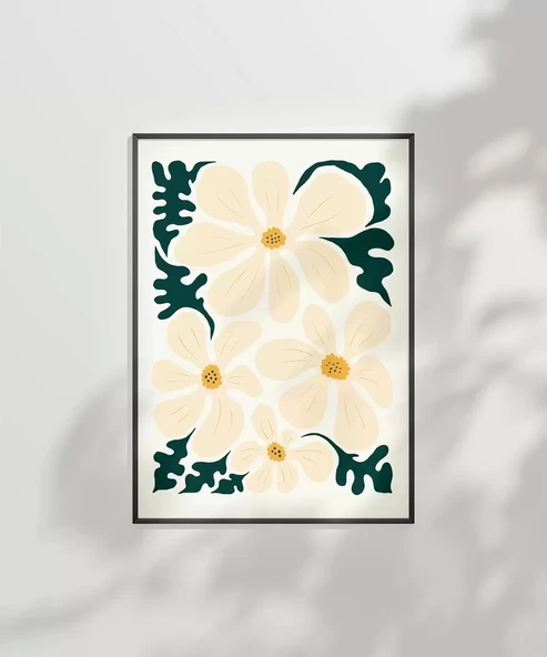 Çerçevesiz Poster Pastel Beyaz Çiçekler - Resim 7