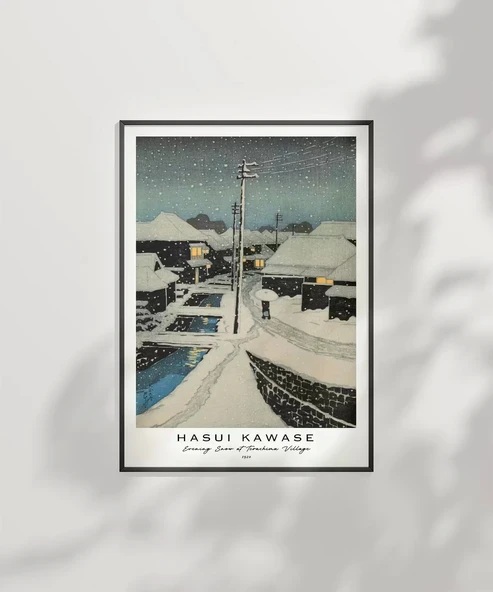 Çerçevesiz Poster Hasui Kawase Terashima Köyü'nde Akşam Karı - Resim 2